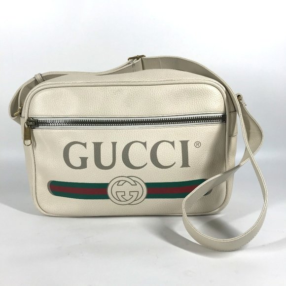 GUCCI 523589 Logo Print Messenger Bag Shoulder Leather Women's White - Picture 1 of 10